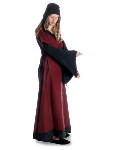 Mittelalter Kleid Saelde mit Zierleiste in Rot-Schwarz Seitenansicht 2